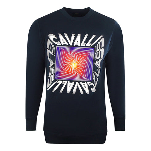 Cavalli Class Asymmetric Box Design Navy Blue Sweatshirt L